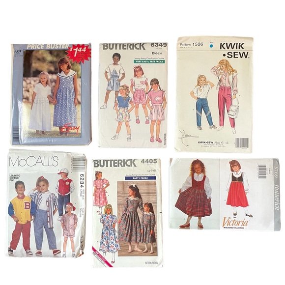 Vintage Kids Sewing Pattern Lot 80s 90s Retro Butterick Kwik Sew - Picture 1 of 1
